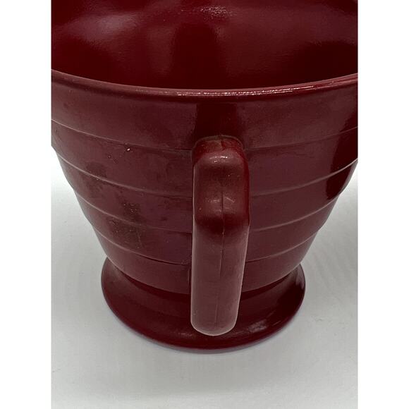 Hazel Atlas Moderntone Burgundy Red Footed Creamer & Sugar Set Vertical Ribbing - Picture 8 of 14